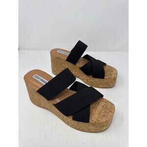 STEVE MADDEN Women's Cork platform Wedge Sandal Slip On Size 10M Black